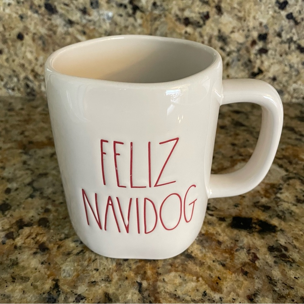 Rae Dunn white ceramic  “Feliz Navidog” mug